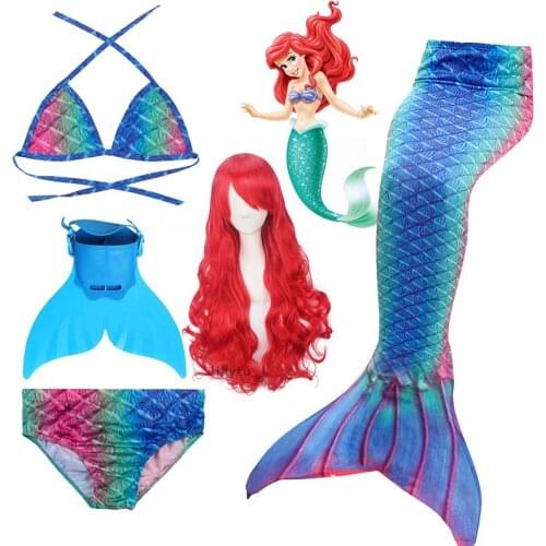 Kids Mermaid Tails Fin Swimsuit Bathing Clothes Suit Tail Mermaid Wigs Carnival Costumes Swimsuit for Girls Swimming Costume Set