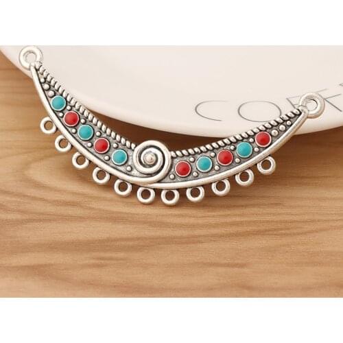 5 Pieces Tibetan Silver Tribal Crescent Enamel Chandelier 11 Bailors Multi Strand Connectors Pendants Necklace Jewellery Making