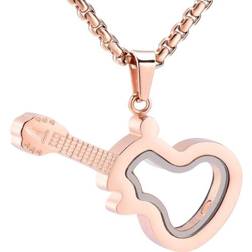 JJ002 Waterproof Glass Guitar Memorial Urn Jewelry For Women Men Stainless Steel Keepsake Cremation Necklace Hold Ashes
