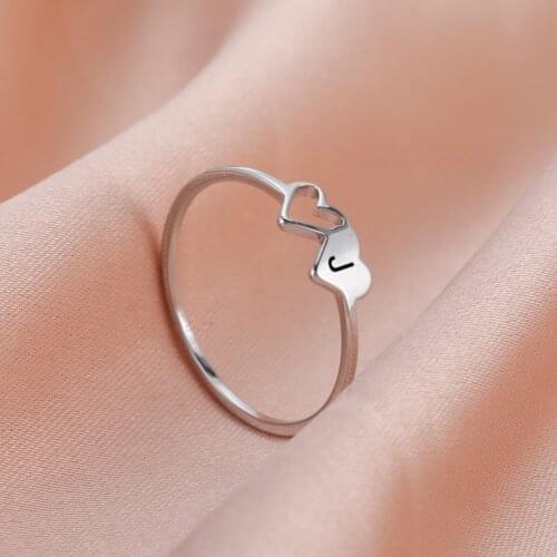 COOLTIME Woman Loving Heart Letter Rings Accessories for Girls Couple Stainless Steel Finger Ring Fashion Jewelry Gift Hot Sale