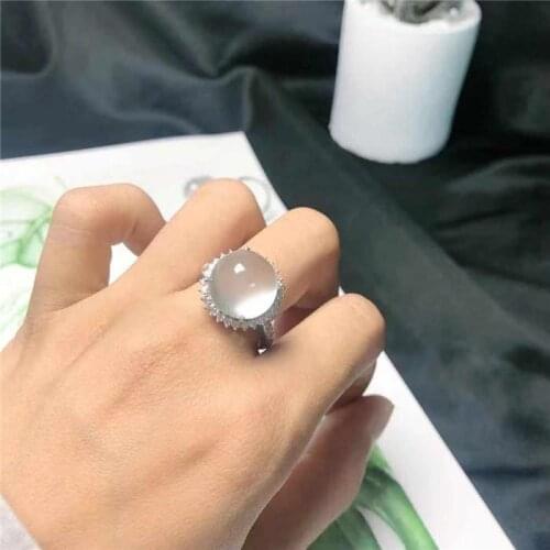 Myanmar Natural Emerald Associated Stone Water-Foam Jade Ring 925 Sterling Silver Personality Ins Simple Graceful and Fashionabl