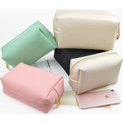 PU Leather Zipper Cosmetic Bag Women Simple Travel Beauty Case Portable Wash Makeup Bag Make Up Organizer Holder Dropshipping