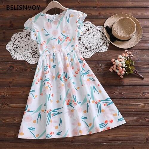 Summer Preppy Style Dresses For Women Sweet Floral Printed Round Neck Ruffles High Waist Dress Elegant Mori Girl Retro Vestidos