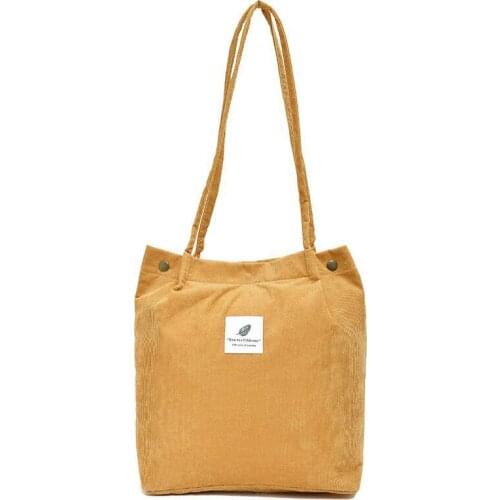 Summer Retro Korean-Style Corduroy Snap Fastener Canvas Womens Yellow One-Shoulder Handbag