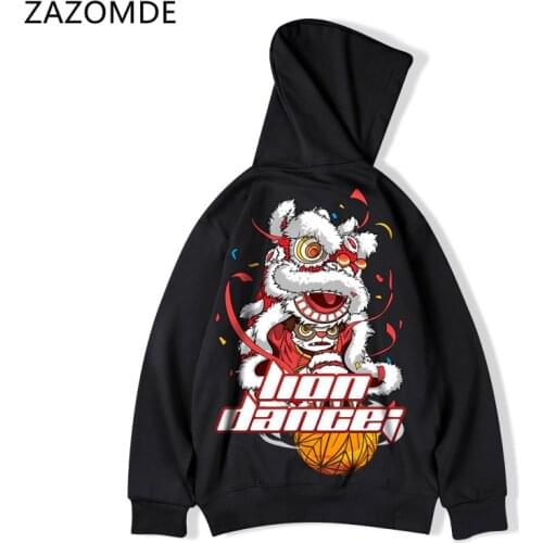 ZAZOMDE Men Lion Hoodie Winter Harajuku Oversized Patchwork Print Male Sweatshirt Fashion Hip Hop Hooded Man Pullover Streetwear