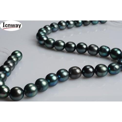 Natural Round Black(peacock green) Freshwater Pearl white 11-12mm For Jewelry Making 15inches DIY necklace bracelet FreeShipping