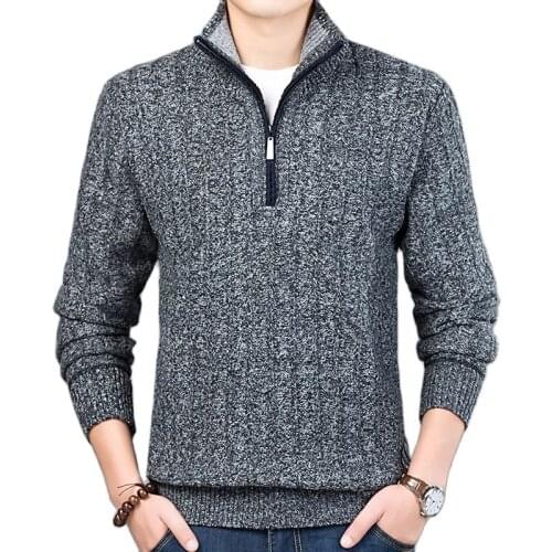 New Winter Mens Sweater Casual Pullover Mens Warm Sweaters Man Slim Stand Collar Knitted Pullovers Male Coats Half Zip Sweater