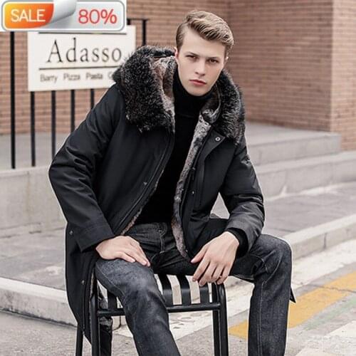Parka Mens Winter Goose Down Jacket Real Rabbit Coat Hooded Raccoon Fur Collar Warm Parkas Men 2020 1916 B23112