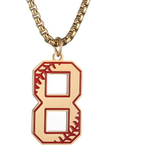 Number 0-9 Baseball Stainless Steel Pendant Necklaces Hip Hop Charm Chain Men Necklaces Basketball Football Player 3 Colors