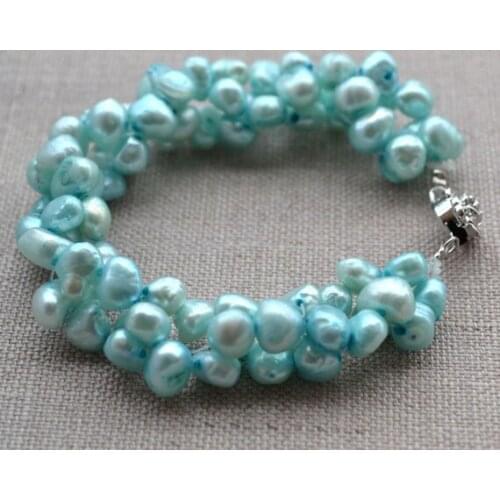 Stunning Wedding Pearl Bracelet 6-7mm Blue Freshwater Pearl Bracelet Bridal Party Women Gift Fashion Jewelry New Arrival Prom