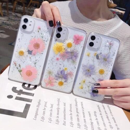 Tfshining Dried Flower Silver foil Clear Phone Cases For iPhone 12 11 Pro Max XR X XS Max 6 6S 7 8 Plus Silicone Soft Coque Capa