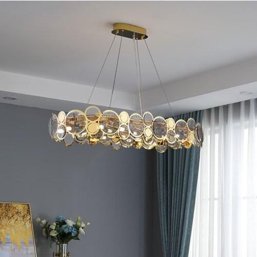 Dining Room Luxury Oval Gold Steel Led Pendant Lights G9 Gray Glass White Luxury Modern Indoor Lighting Led Suspend Lamp Fixture