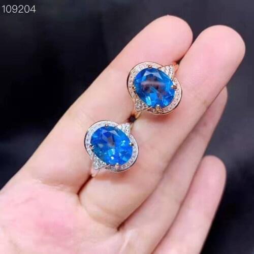 Silver S925 Fine Jewelry Natural Topza Blue Gems Ring 1pc 9x11mm