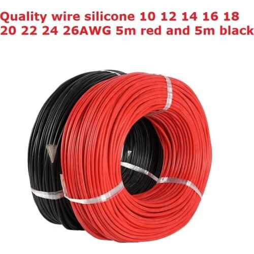 10meter/lot High Quality wire silicone 10 12 14 16 18 20 22 24 26 AWG 5m red and 5m black color for ESC motor battery