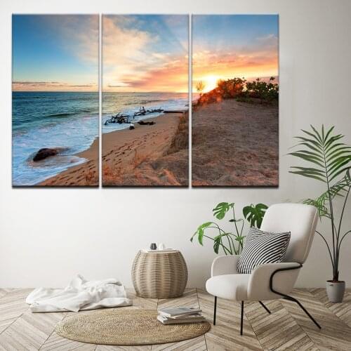 Modern Home Wall Art Decor Frame Modular Canvas Oil Pictures HD Print Painting 3 Panel Ocean Sunset Beach Seascape Poster