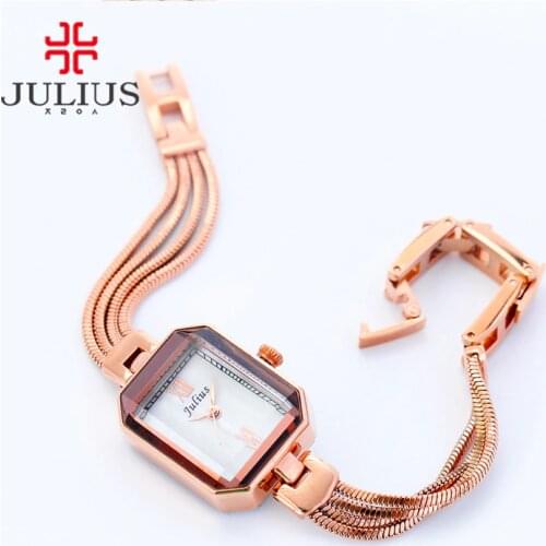 JULIUS Rectangle Latest Ladies Watches 7mm Ultra Thin Famous Brand Designer Watch Copper Bracelet Rose Gold Silver 2017 JA-716