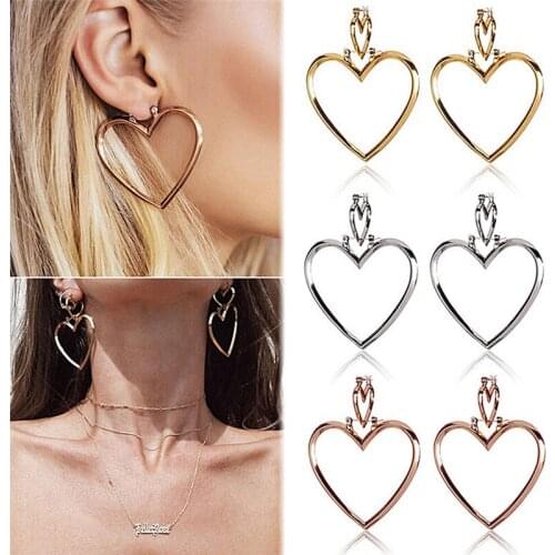 1Pair Fashion Big Heart Earrings Dangle Earrings Double Heart Earrings For Women Jewellery