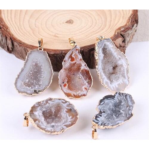 1Pc Geode Agates Pendants Silver Plated Irregular ShapeWith Purple Amethysts Quartz Pendant Fashion Jewelry