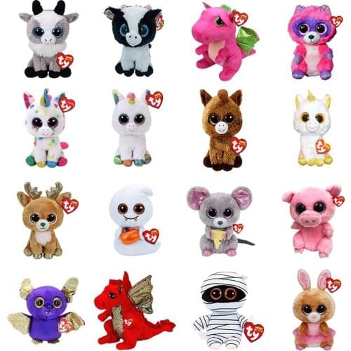 15cm Ty Big Eyes Beanie Unicorn Owl Lion Flamingos Stuffed Animalrabbit Dog Giraffe Fish Meal Pig Penguin Toys