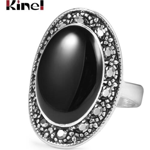 2020 Hot Cheap Oval Black Enamel Ring For Women Antique Tibetan Silver Crystal Gift Vintage Wedding Jewelry Drop Shipping