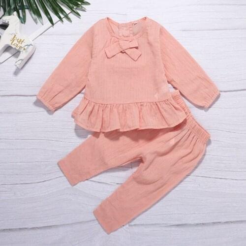 2021 Newborn Baby Girl Solid Clothes Set Kid Clothing Infant Baby Girl Long Sleeve Ruffles Tops Pants Outfits Baby Girls Clothes