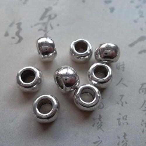 50pcs/lot Tibetan Silver Round Spacer Beads 7x6mm Large Hole Charm Loose Beads Materials DIY Jewelry Making Necklace Bracelets