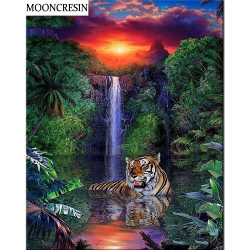 5D Diy Full Square Diamond Painting Tiger And Waterfall 3D Embroidery Cross Stitch Diamond Mosaic Art Needlework Home Decoration