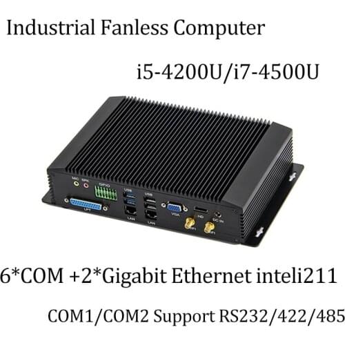6 COM Dual LAN inteli211 Fanless Mini PC Intel 4GEN i5-4200U/i7-4500U RS232,422,485 COM USB WIFI industrial PC Desktop Computer