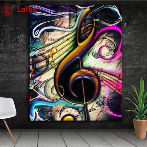 Diamond Embroidery Colorful abstract art, wonderful musical notes Full Square round Diamond Art Painting Cross Stitch Wall Decor