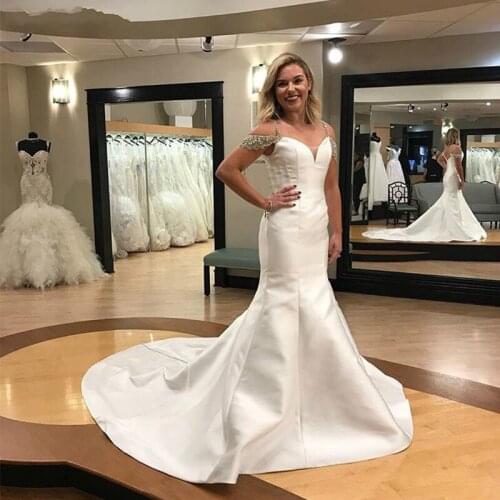 JIERUIZE White Mermaid Wedding Dresses Sleeveless Beading Spaghetti Straps Bridal Wedding Gowns Bride Dress