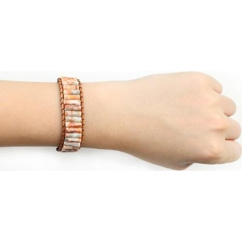 Red Network Natural Stone Handmade Tube Beads Bracelet Jewelry Leather Wrap Bracelet Creative Gifts Couples Bracelets