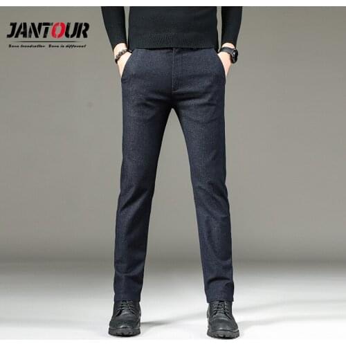 Brand 2020 cotton Men Pants Slim Fit Autumn Winter High Quality Business Flat Classic Full Length thick Casual Trousers male