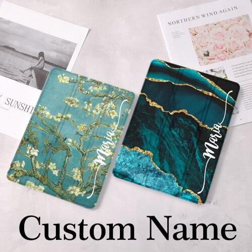 For iPad Case Custom Name For Air 4 iPad Pro 2020 10.5 With Pencil Holder 10.2 inch 8th 7th 12.9 iPad Pro Mini 4 5 Marble Cover