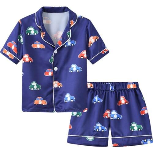 1-6Yrs Kids Pajamas Boutique Clothes Children Boy Girls Short Sleeve Set Ice Silk Satin Wear Nightwear Home Clothes Toddler 2Pcs