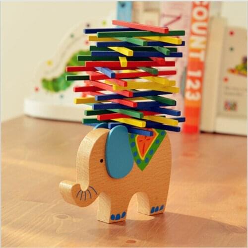 Baby Toys Educational Elephant Balancing Blocks Colorful Wooden Toy Wood Balance Game Montessori Blocks Gift For Child