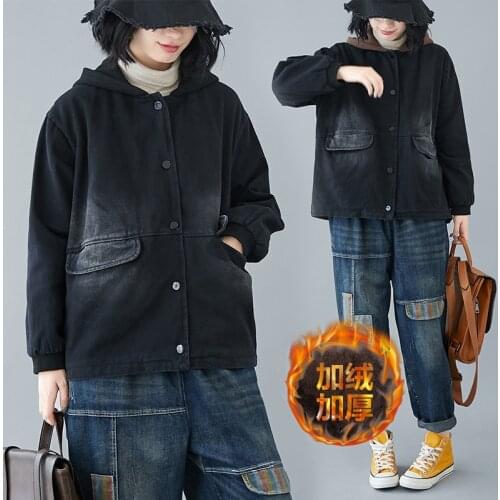 Jeans Jacket Womens Plus Size Parka Oversize 2021 New Autumn Winter Coat Denim Clothing Hooded Windbreaker Thick Warm Outwear