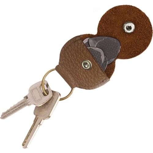 Leather Guitar Pick Holder Case Retro Brown Plectrums Key Fob Cases Bag for Electric Guitar Ukulele Pick Keychain