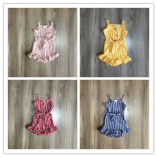 Baby girls summer clothes girls stripe romper girls pink romper with belt