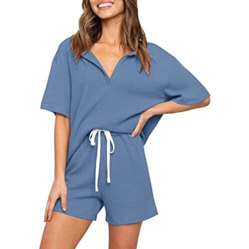 Fashion Casual Loose Women Set Solid Short-Sleeved V-Neck Top And Shorts Two-Piece Suit Daily Commute Wear 2021 Summer New