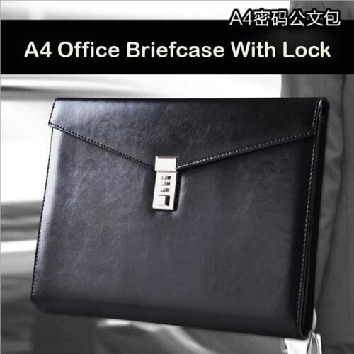 Mens Business A4 Docement Bag Folder High-grade Leather Combination Lock Conference Briefcase Large Capacity Office Supplies