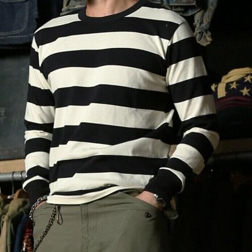 Black-And-White Stripe Mens Long-Sleeved Jacket Thin 2021 Spring And Autumn New Stripe Top