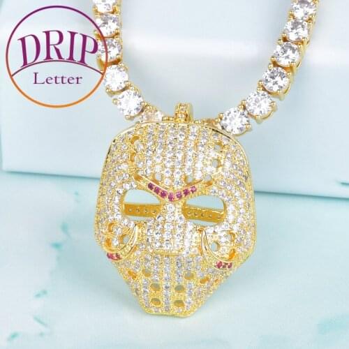 Mens Gold Color Mask Pendant Hip Hop Gold Plated Charm Necklace Chain Rock Jewelry