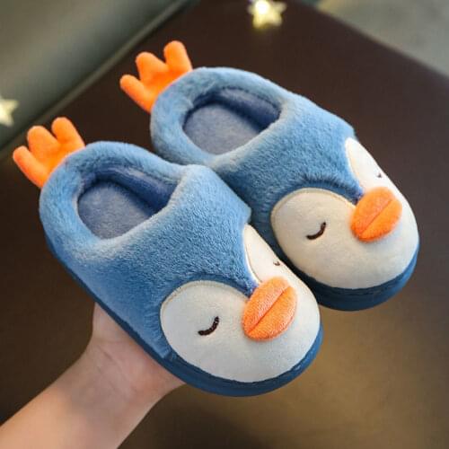 Penguin Fuzzy Slippers Autumn Winter Warm Thick Furry Slippers Home Indoor Non-Slip Flat Shoes Comfort Light Boys Girls Footwear
