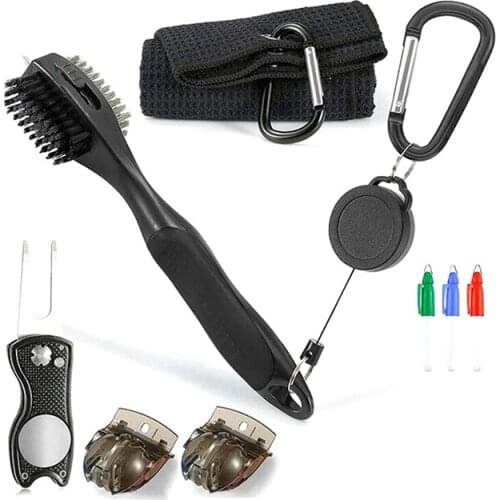 Golf Accessories Set - Retractable Golf Club Brush, Microfiber Pattern Golf Towel, Golf Divot Repair Tool