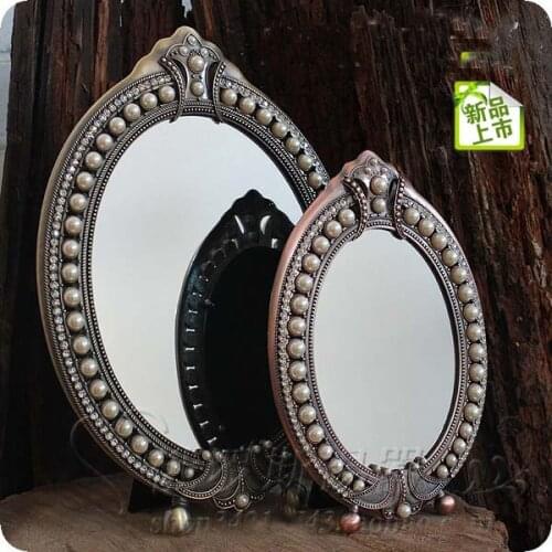 Desktop makeup cosmetic mirror embossed jewelry pearl-inlayed espelho decorative metal frame table decoration oral hygiene 336A