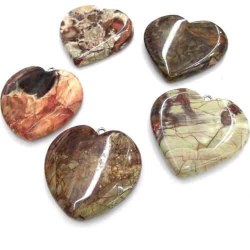 Natural stone Picasso Biyubosper pendant heart-shaped Pendants for Jewelry Making DIY Necklace Accessories Size 38x38mm