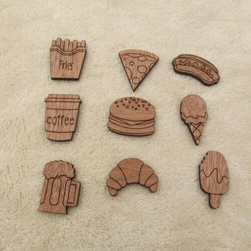 Unfinished Wooden Charms Foods Icom Ice Cream Hamger Pizza Pendant For DIY Project Jewerly Making