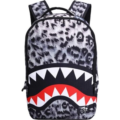 New trendy Leopard women lady backpack bags Shark teeth school backpack Polyester designer backpack with zipper pockets