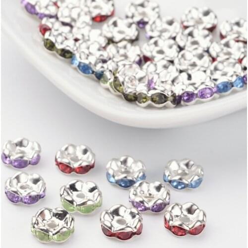 Pandahall 50pc Mixed Color Acrylic Brass Rhinestone Spacer Beads Grade "B" Rondelle