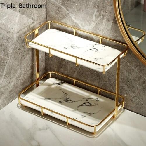 Nordic Ceramics Jewelry Storage Tray Cosmetics Holder Home Bathroom Accessories Square Shape Dressing Table Double Layer Shelf